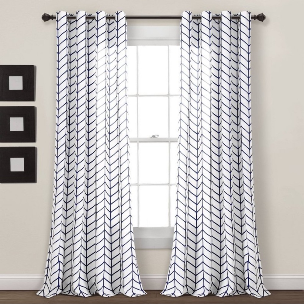Set of 2 (84"×52") Calia Chevron Geo Window Curtain Panels Navy - Lush Décor